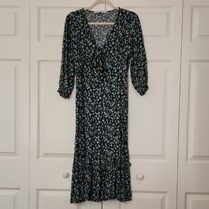 Zara Black and Blue Floral Midi Dress